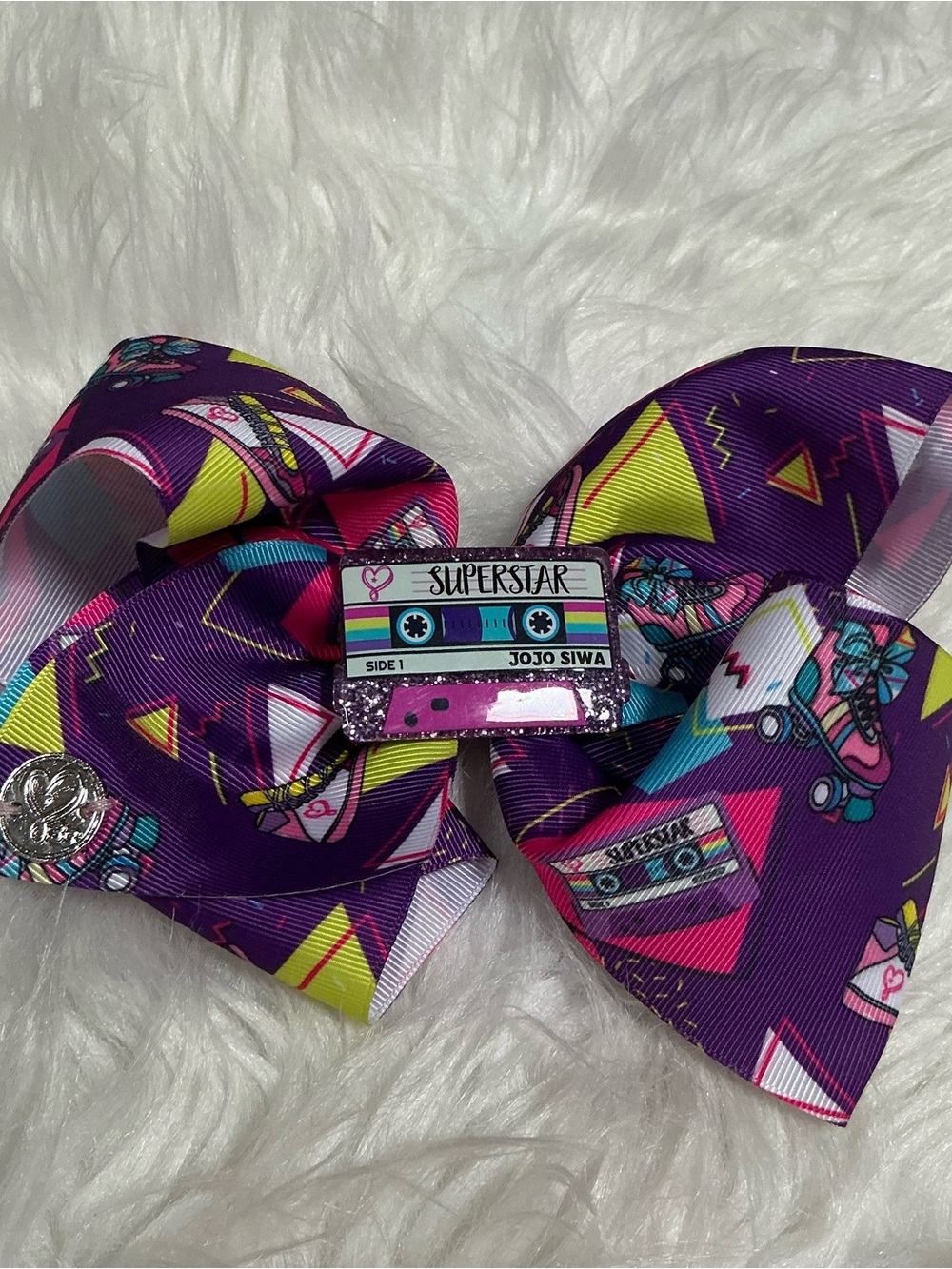 Purple multi color retro cassette tape Jojo Siwa hair bow